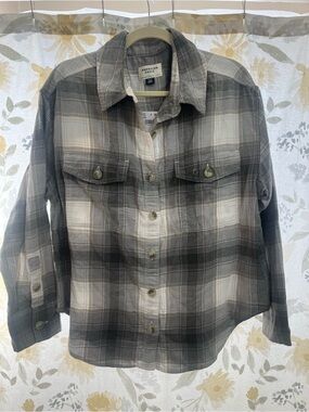 American Eagle Outfitters Gray and White Plaid Button-Down Shirt